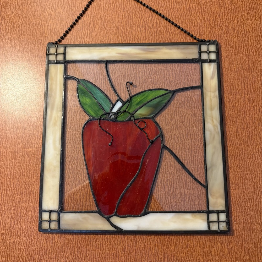 Vintage Stained Glass APPLE Floral Sun Catcher Window Hanging Gazer